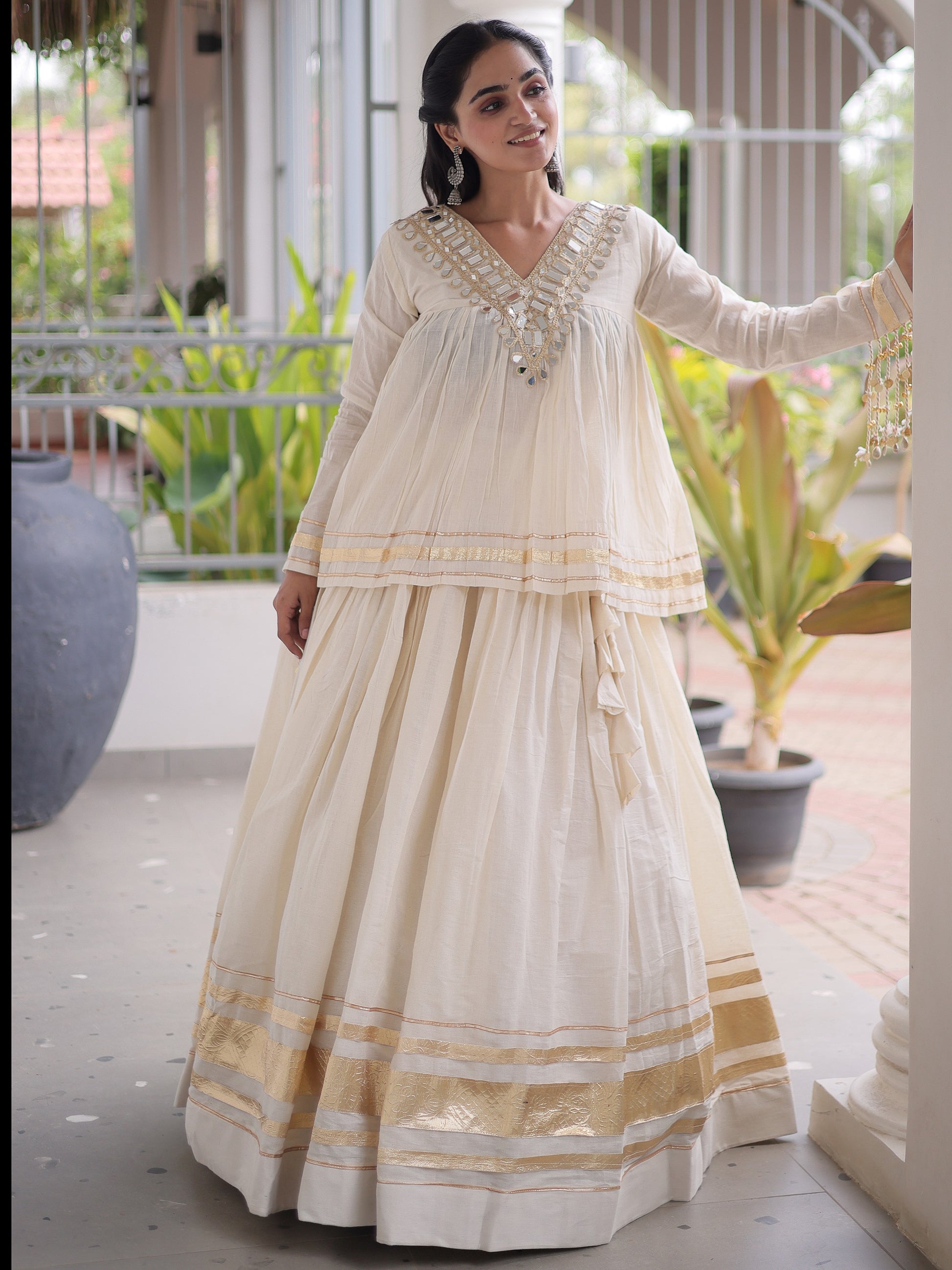 Graceful White Gota Patti Cotton Navratri Wear Lehenga Choli 