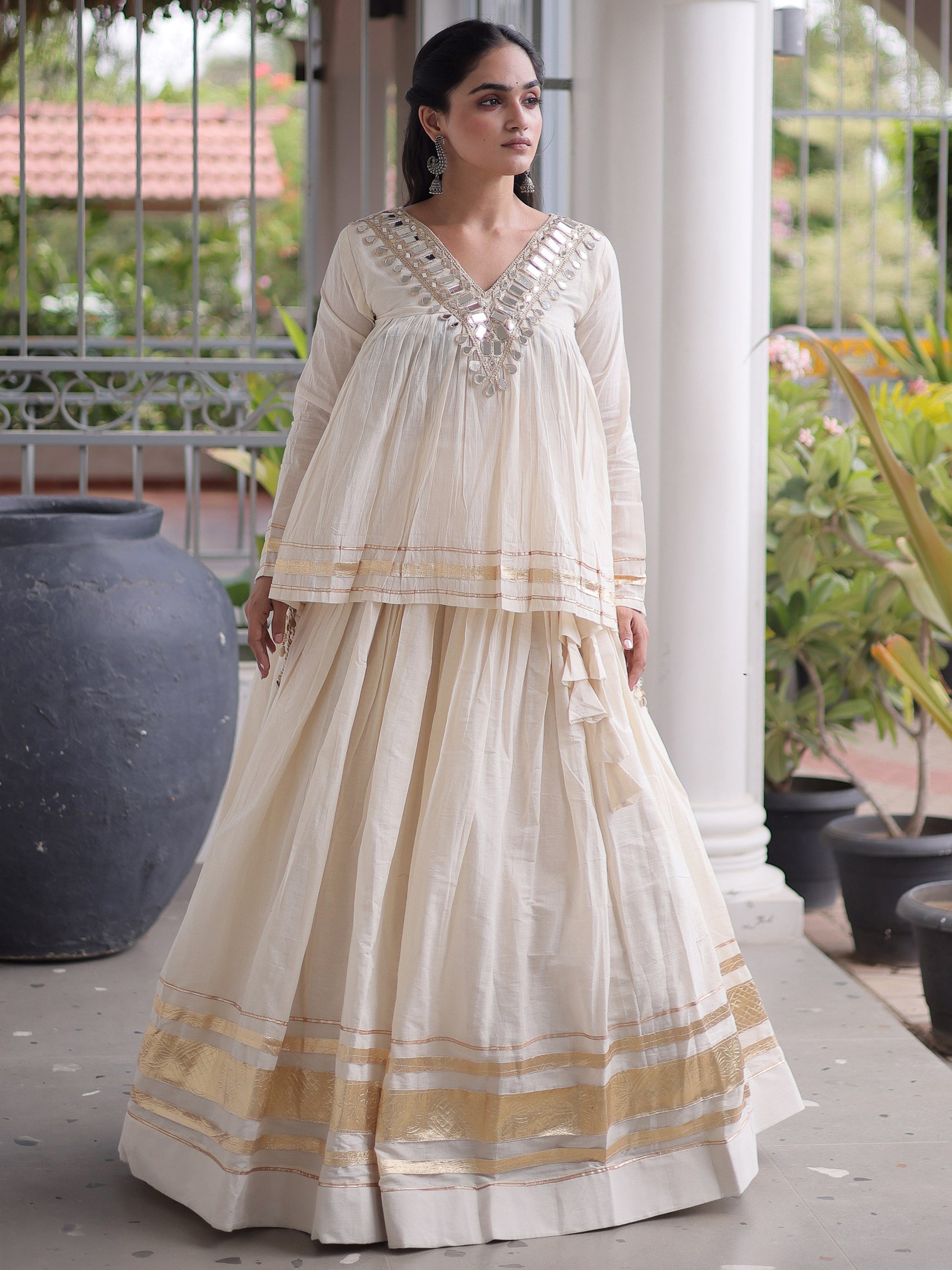 Graceful White Gota Patti Cotton Navratri Wear Lehenga Choli 