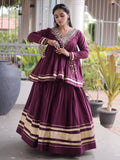 Impressive Wine Zari Work Cotton Navratri Wear Lehenga Choli 