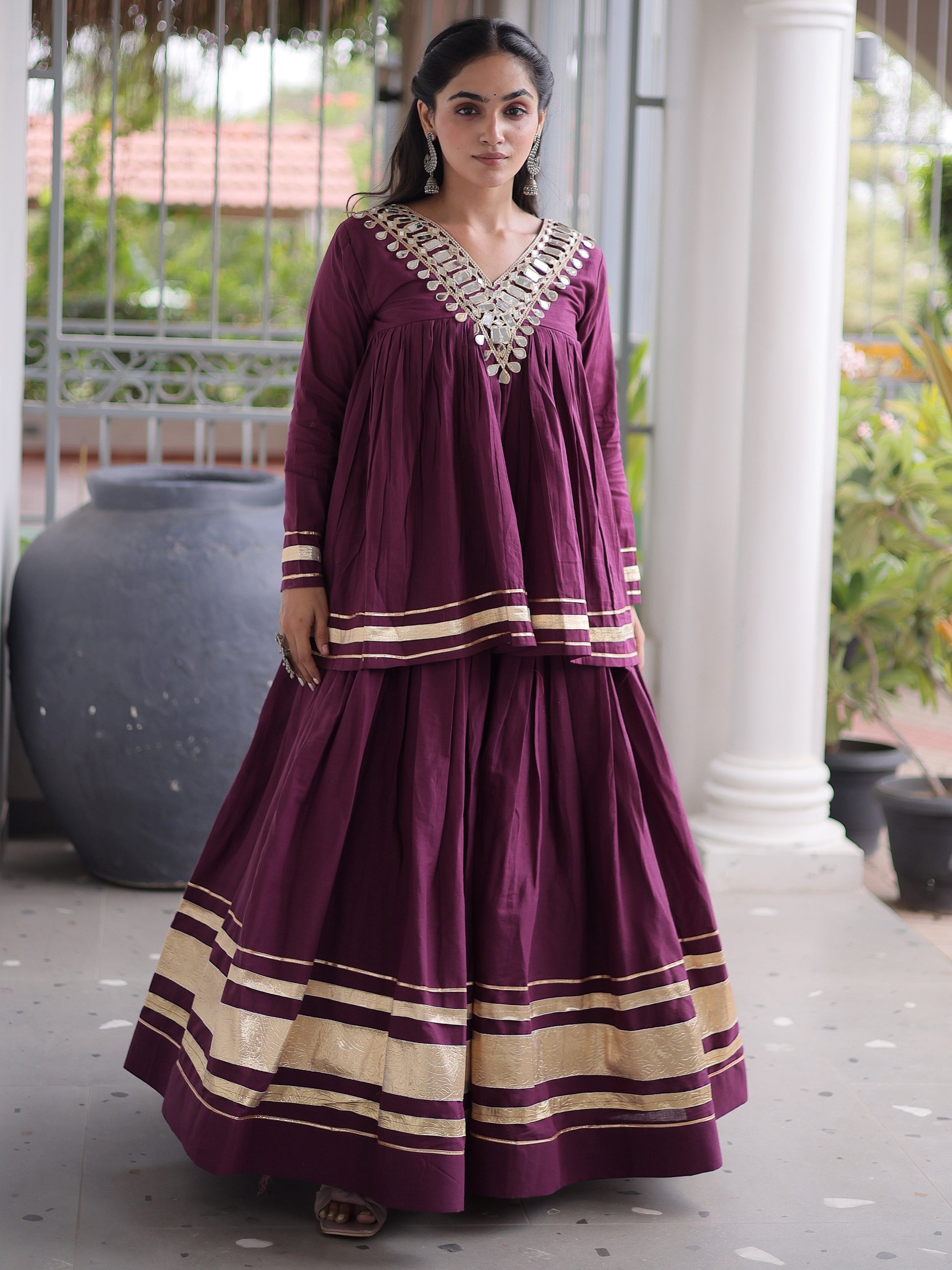 Impressive Wine Zari Work Cotton Navratri Wear Lehenga Choli 