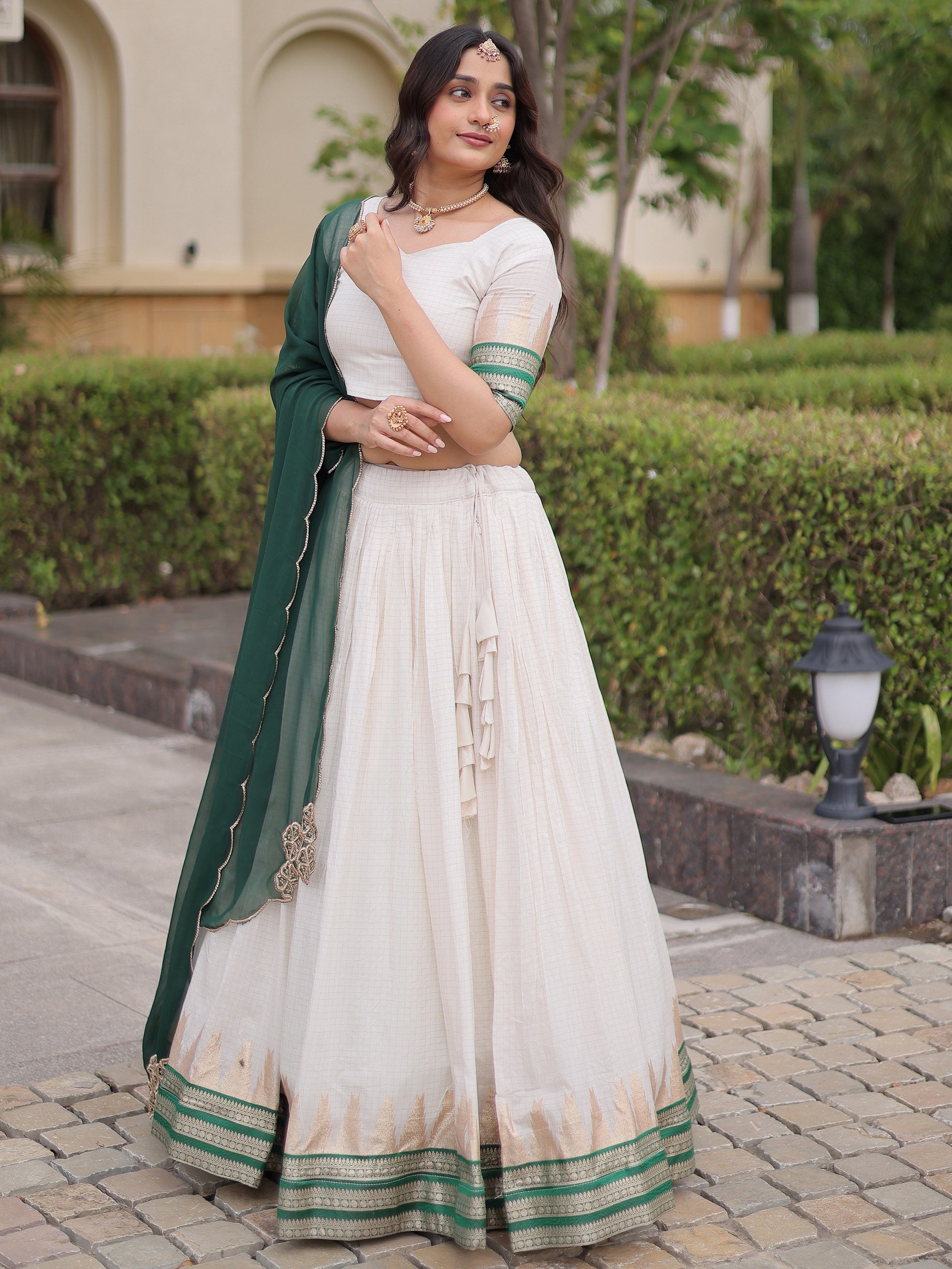 Great Green Zari Weaving Silk Festival Wear Lehenga Choli With Dupatta