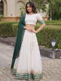 Great Green Zari Weaving Silk Festival Wear Lehenga Choli With Dupatta