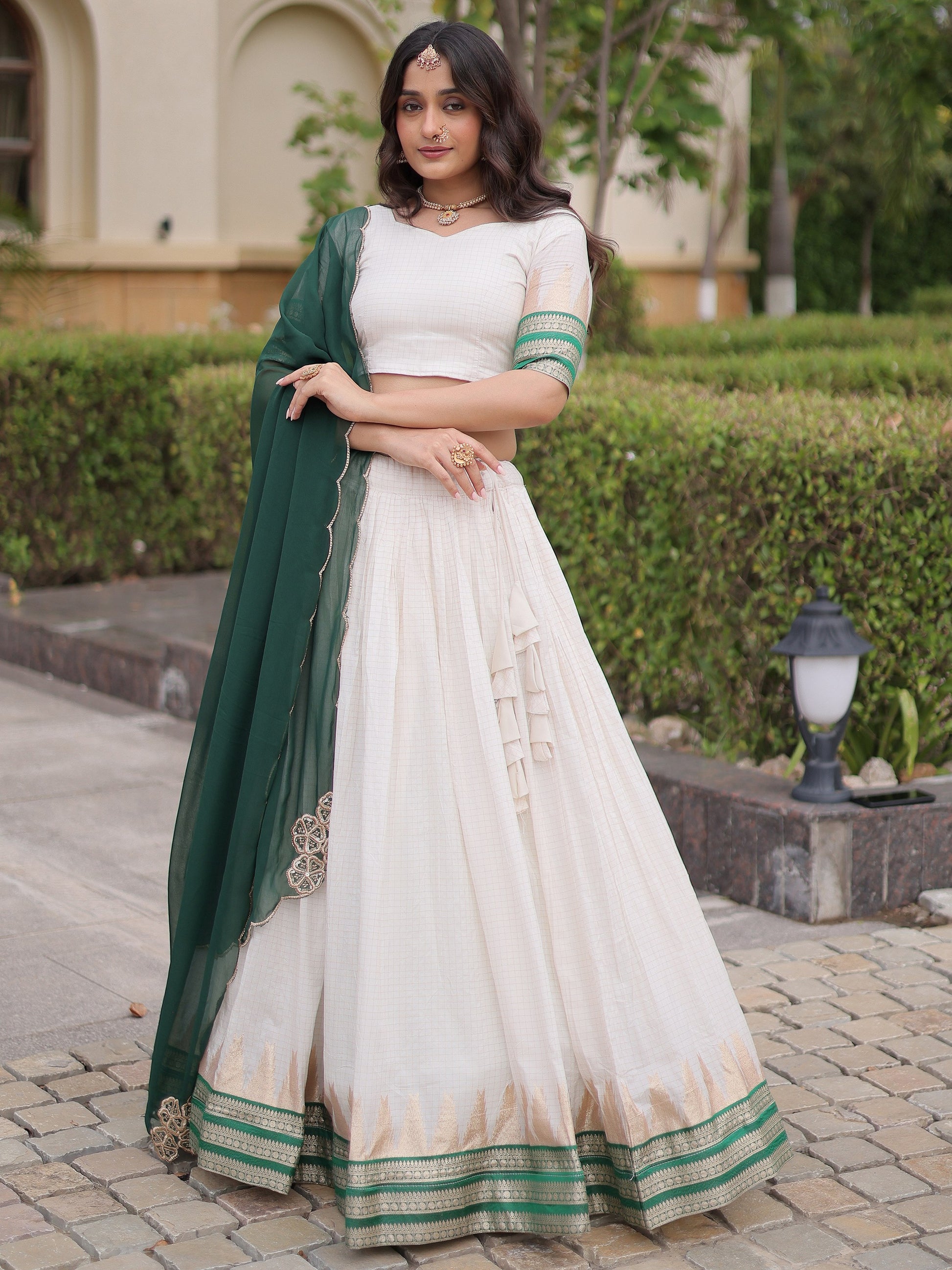 Great Green Zari Weaving Silk Festival Wear Lehenga Choli With Dupatta