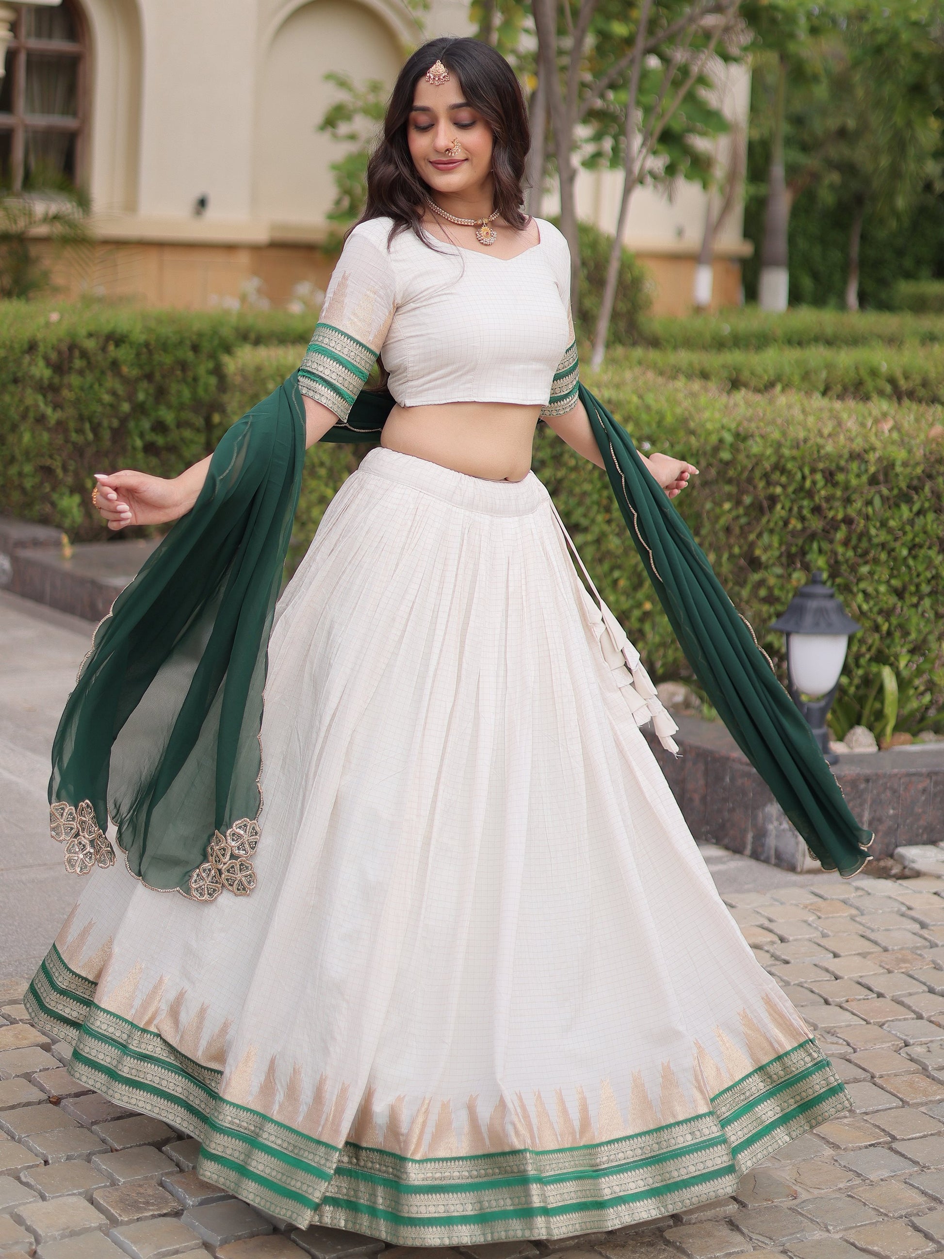 Great Green Zari Weaving Silk Festival Wear Lehenga Choli With Dupatta