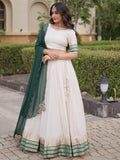 Great Green Zari Weaving Silk Festival Wear Lehenga Choli With Dupatta