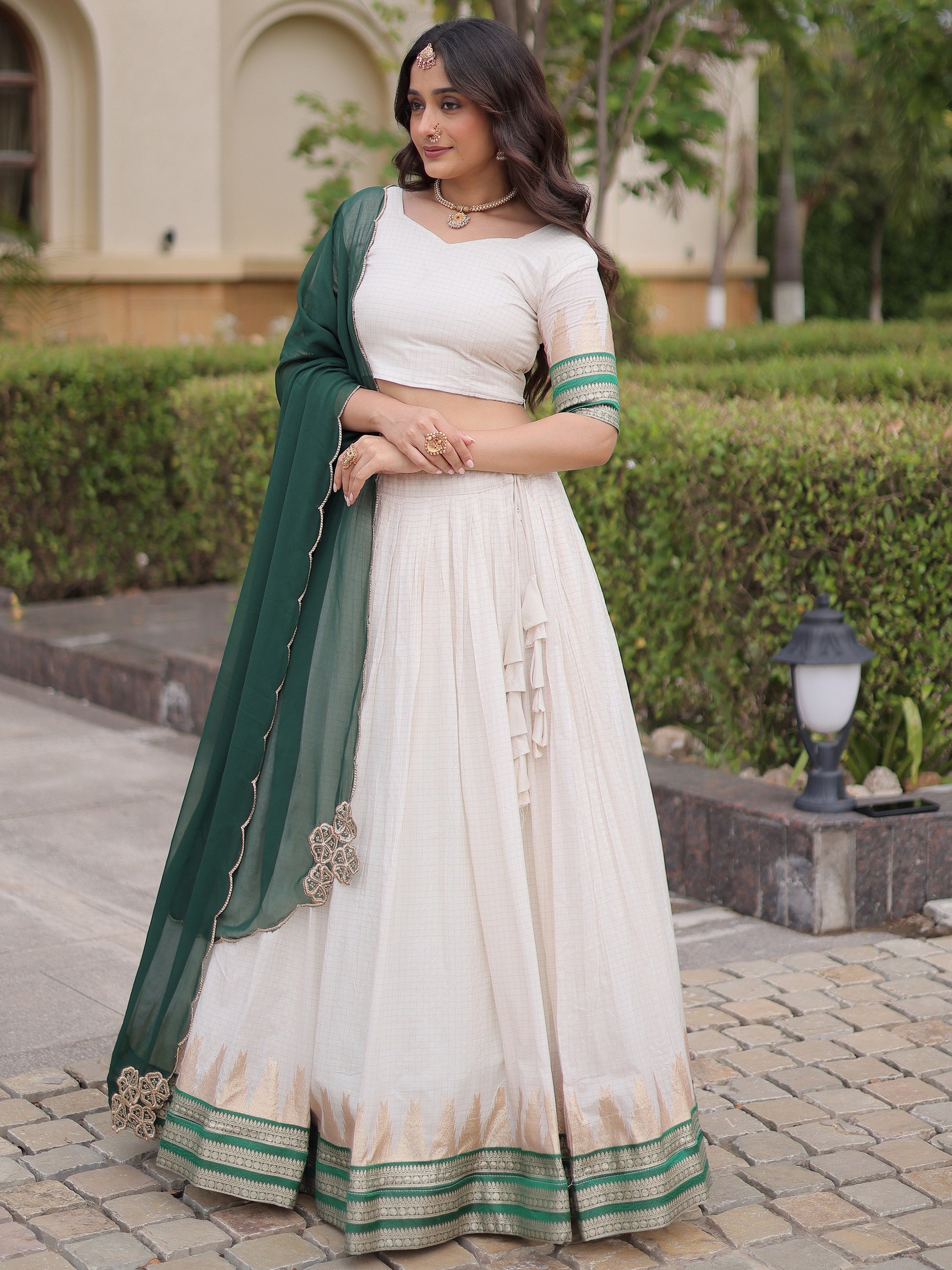 Great Green Zari Weaving Silk Festival Wear Lehenga Choli With Dupatta