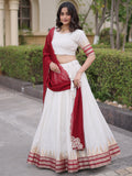 Stylish Maroon Zari Weaving Silk Festival Wear Lehenga Choli With Dupatta