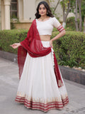 Stylish Maroon Zari Weaving Silk Festival Wear Lehenga Choli With Dupatta