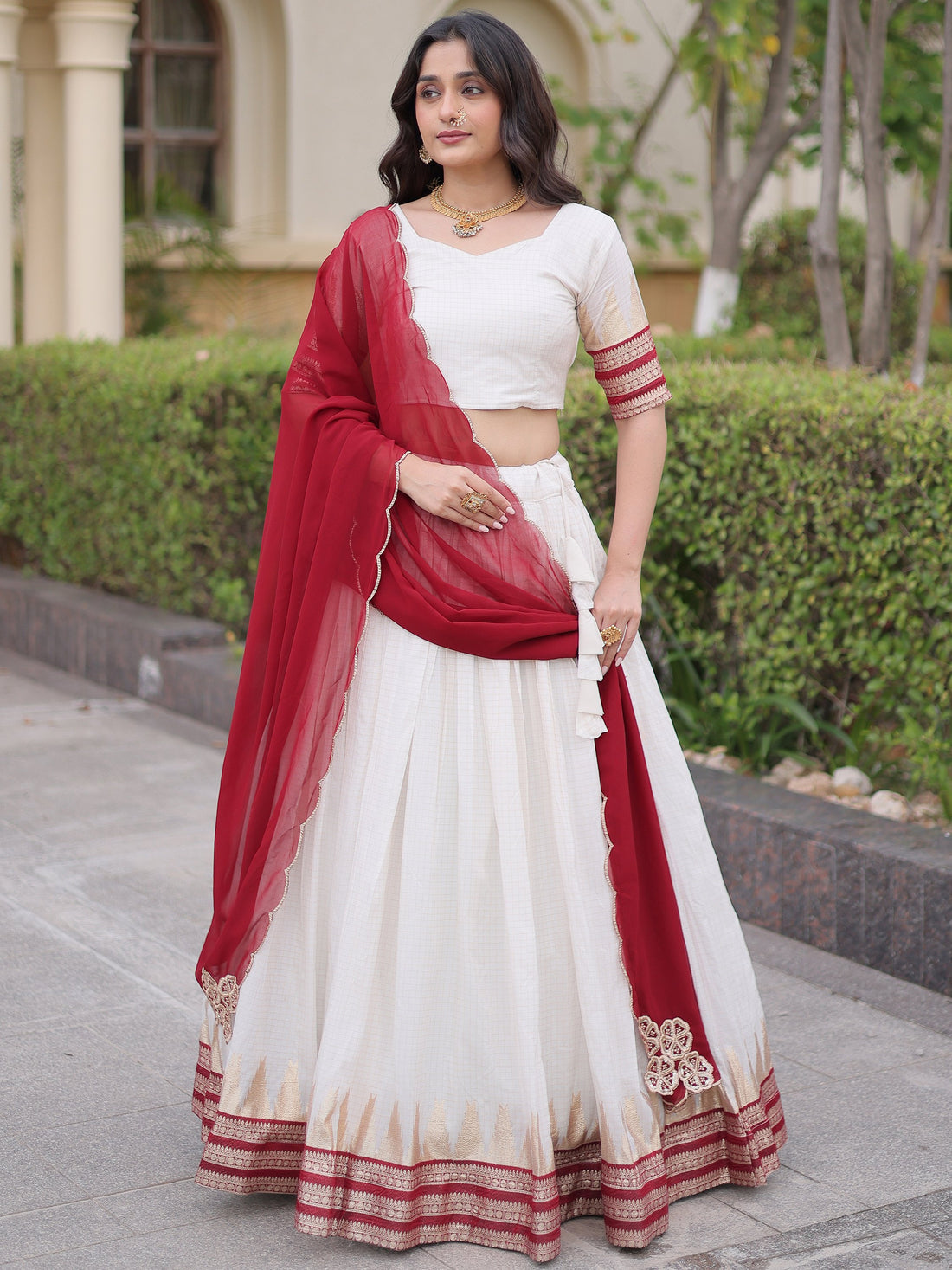Stylish Maroon Zari Weaving Silk Festival Wear Lehenga Choli With Dupatta