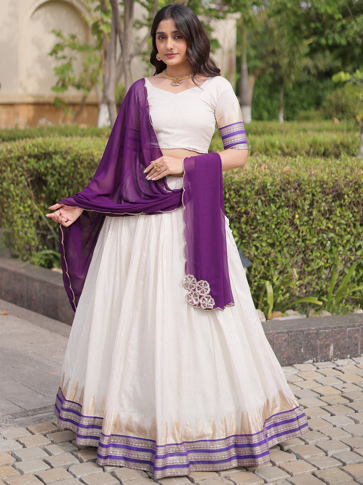 Fantastic Purple Zari Weaving Silk Festival Wear Lehenga Choli With Dupatta