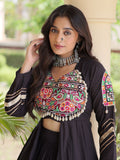 Wonderful Black Gamthi Work Cotton Navratri Wear Lehenga With Shrug