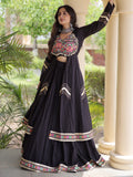 Wonderful Black Gamthi Work Cotton Navratri Wear Lehenga With Shrug