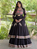 Wonderful Black Gamthi Work Cotton Navratri Wear Lehenga With Shrug