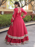 Royal Maroon Gamthi Work Cotton Navratri Wear Lehenga With Shrug Set