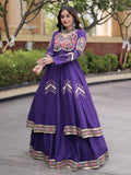 Trendy Purple Gota Patti Cotton Navratri Wear Lehenga Set With Shrug