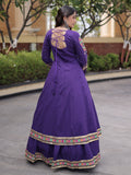 Trendy Purple Gota Patti Cotton Navratri Wear Lehenga Set With Shrug