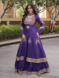 Trendy Purple Gota Patti Cotton Navratri Wear Lehenga Set With Shrug