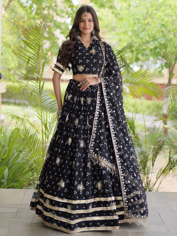 Great Black Bandhej Printed georgette Navratri Wear Lehenga choli With Dupatta