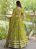 Lovely Green Sequins Work Georgette Navratri Wear Lehenga Choli With Dupatta