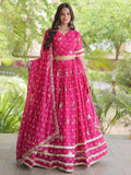 Classic Pink Zari Work Georgette Navratri Wear Lehenga Choli With Dupatta