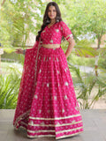 Classic Pink Zari Work Georgette Navratri Wear Lehenga Choli With Dupatta