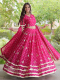 Classic Pink Zari Work Georgette Navratri Wear Lehenga Choli With Dupatta