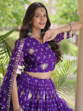 Elegant Purple Zari Work Georgette Navratri Wear Lehenga Choli With Dupatta