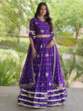 Elegant Purple Zari Work Georgette Navratri Wear Lehenga Choli With Dupatta