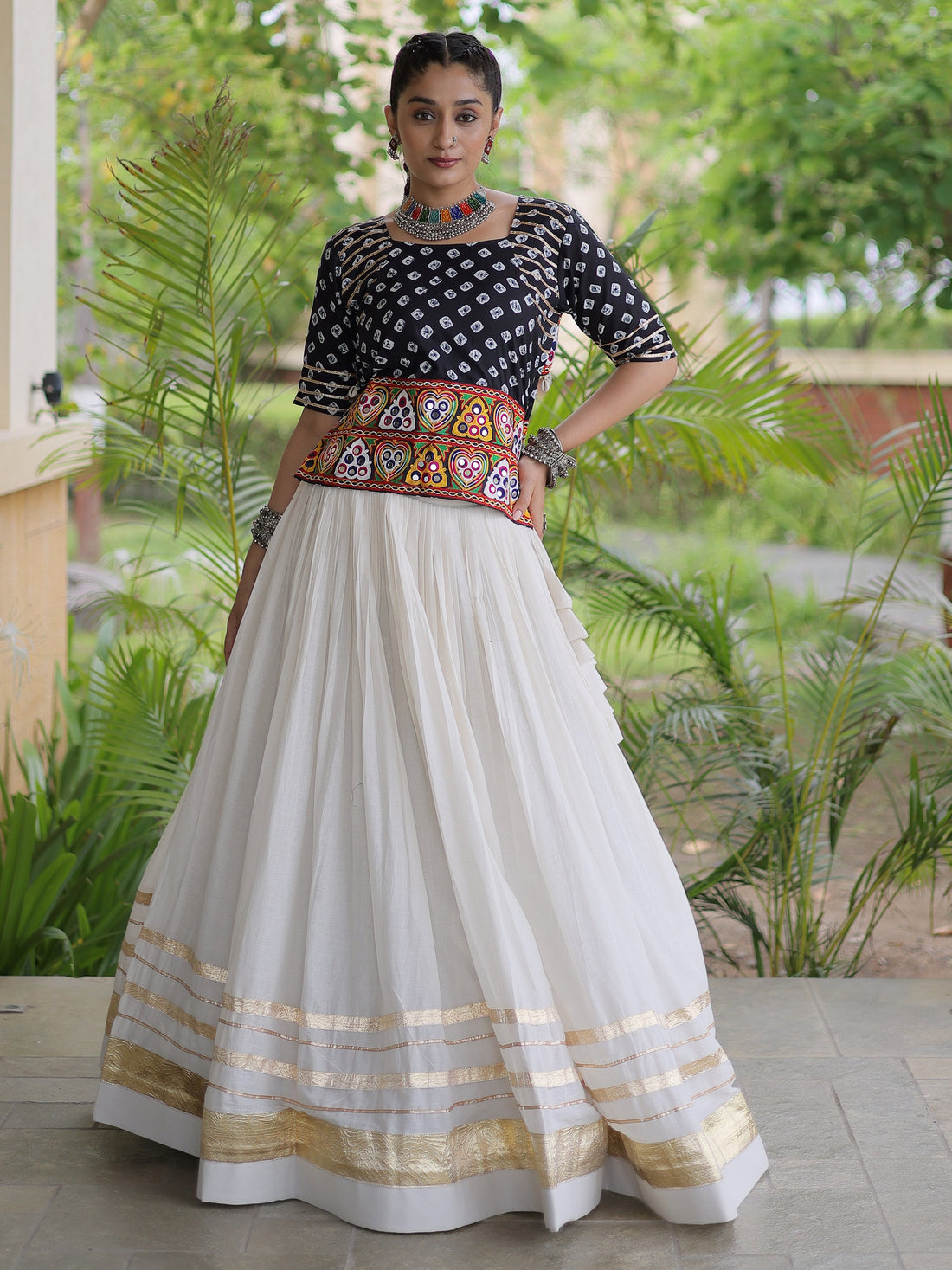 Beautiful Black Gamthi Work Cotton Navratri Wear Lehenga Choli