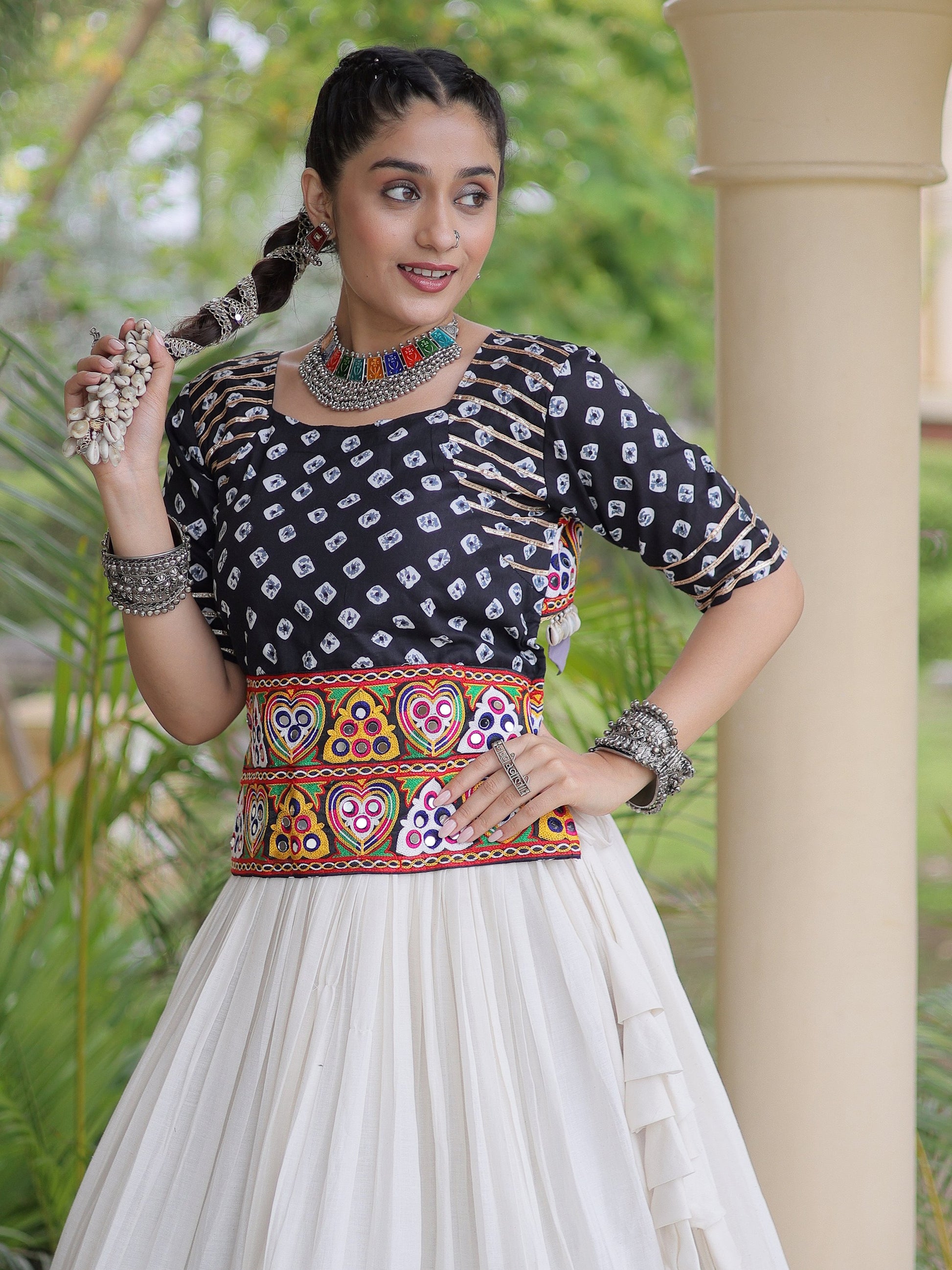 Beautiful Black Gamthi Work Cotton Navratri Wear Lehenga Choli