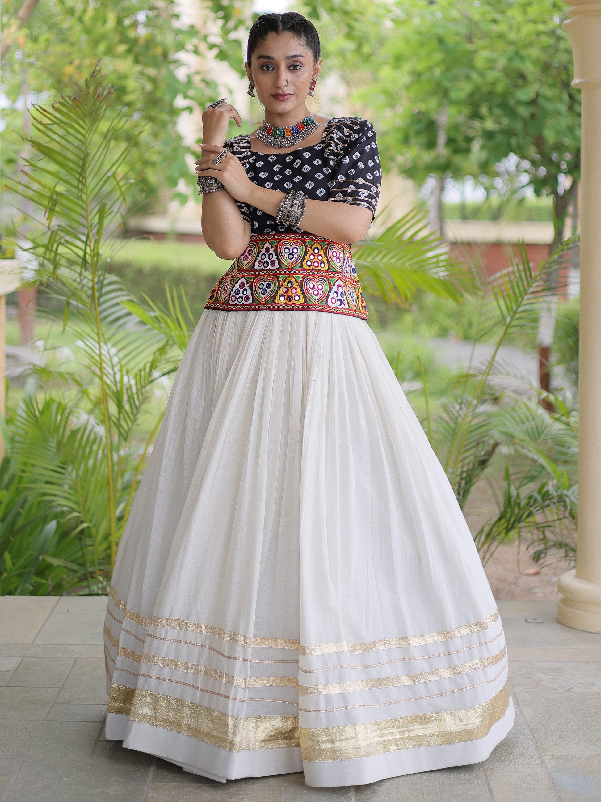 Beautiful Black Gamthi Work Cotton Navratri Wear Lehenga Choli