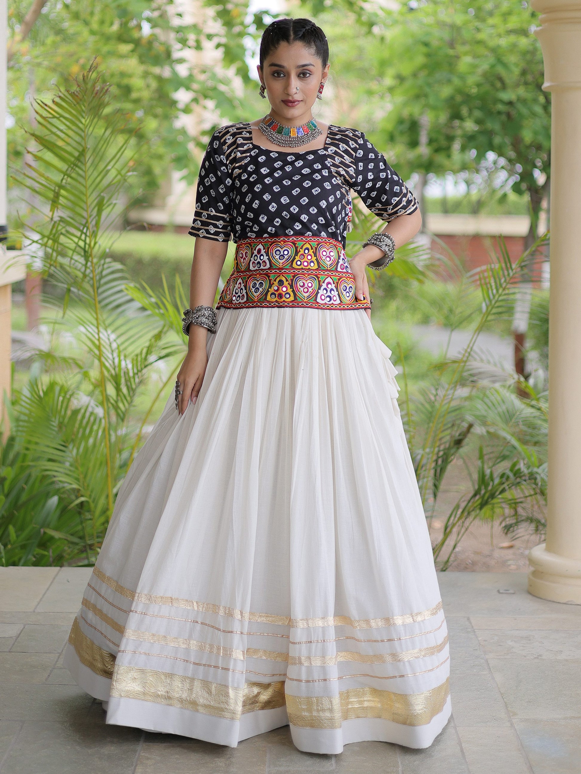 Beautiful Black Gamthi Work Cotton Navratri Wear Lehenga Choli