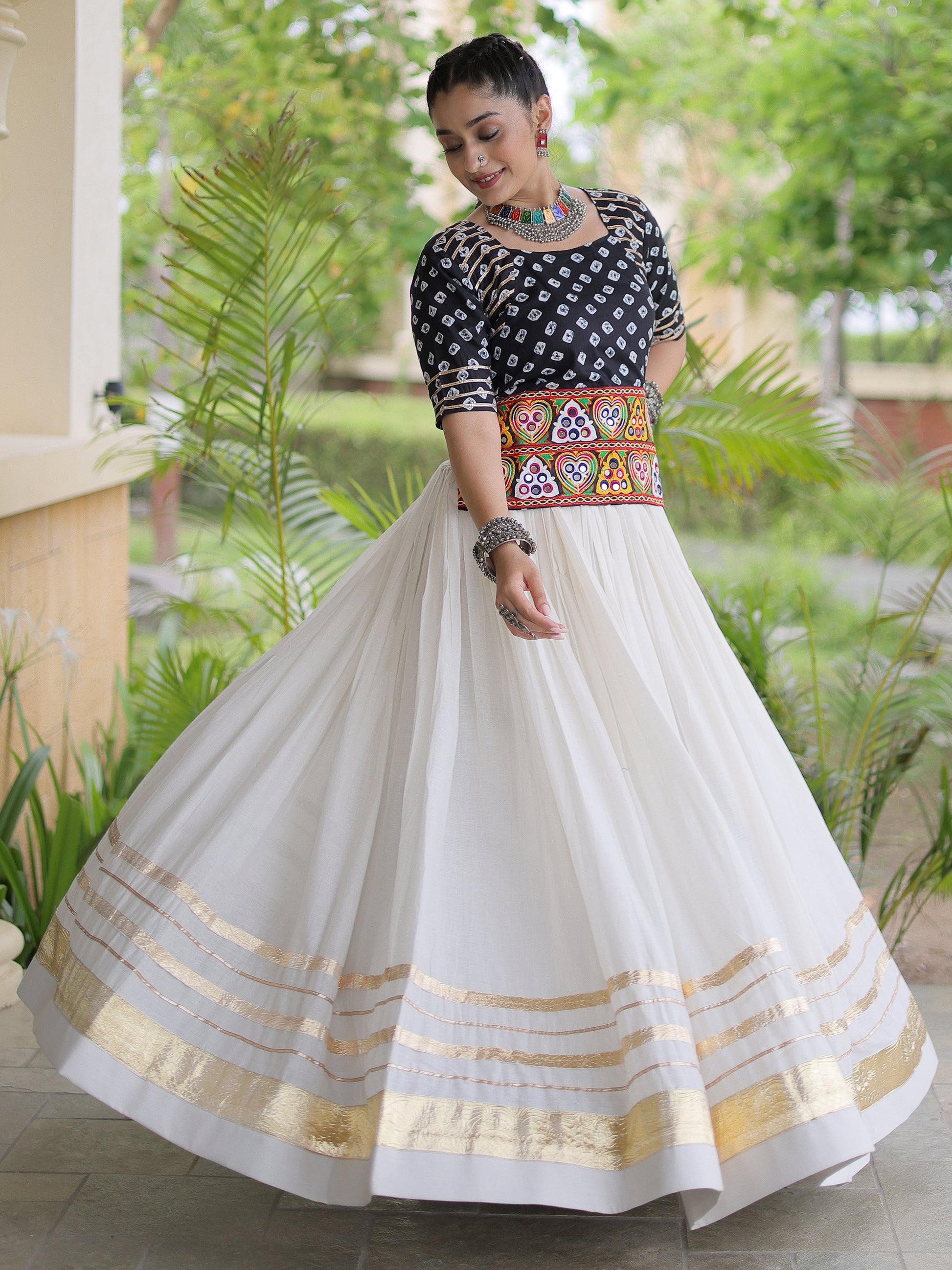 Beautiful Black Gamthi Work Cotton Navratri Wear Lehenga Choli
