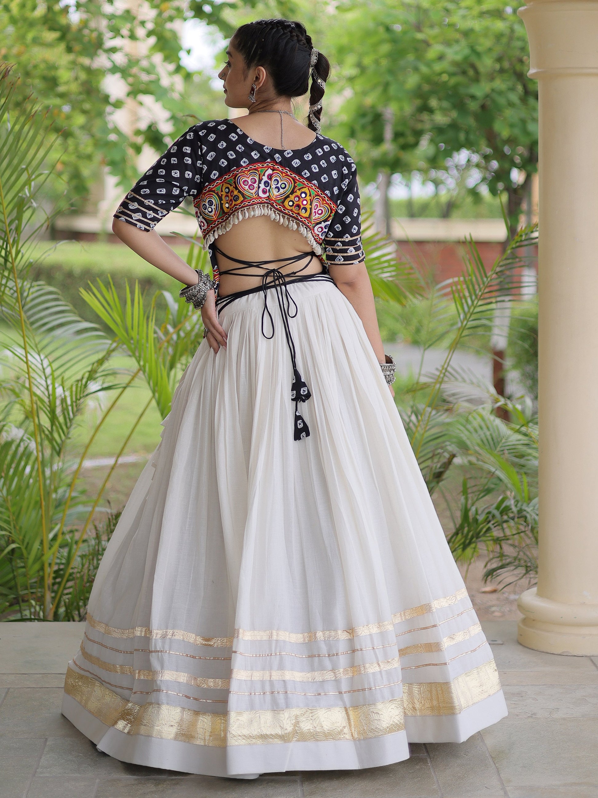 Beautiful Black Gamthi Work Cotton Navratri Wear Lehenga Choli