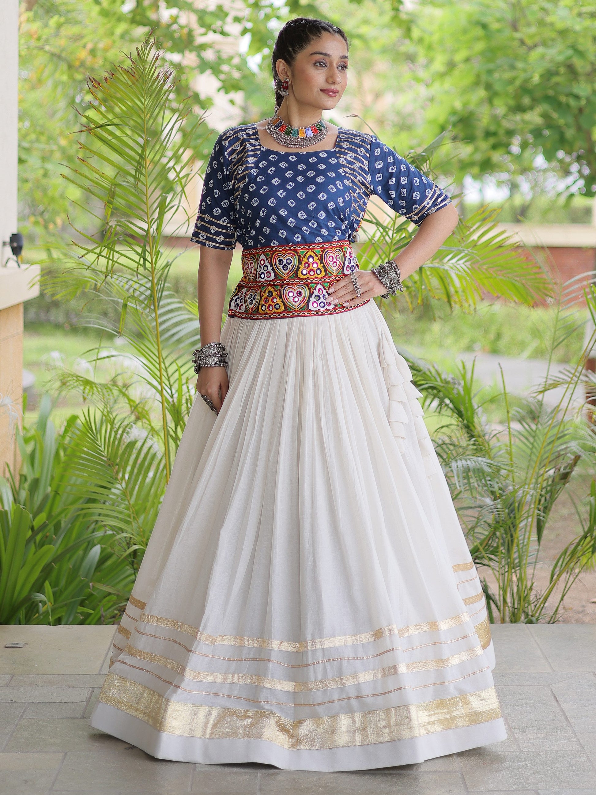 Glowing Blue Gota Patti Cotton Navratri Wear Lehenga Choli