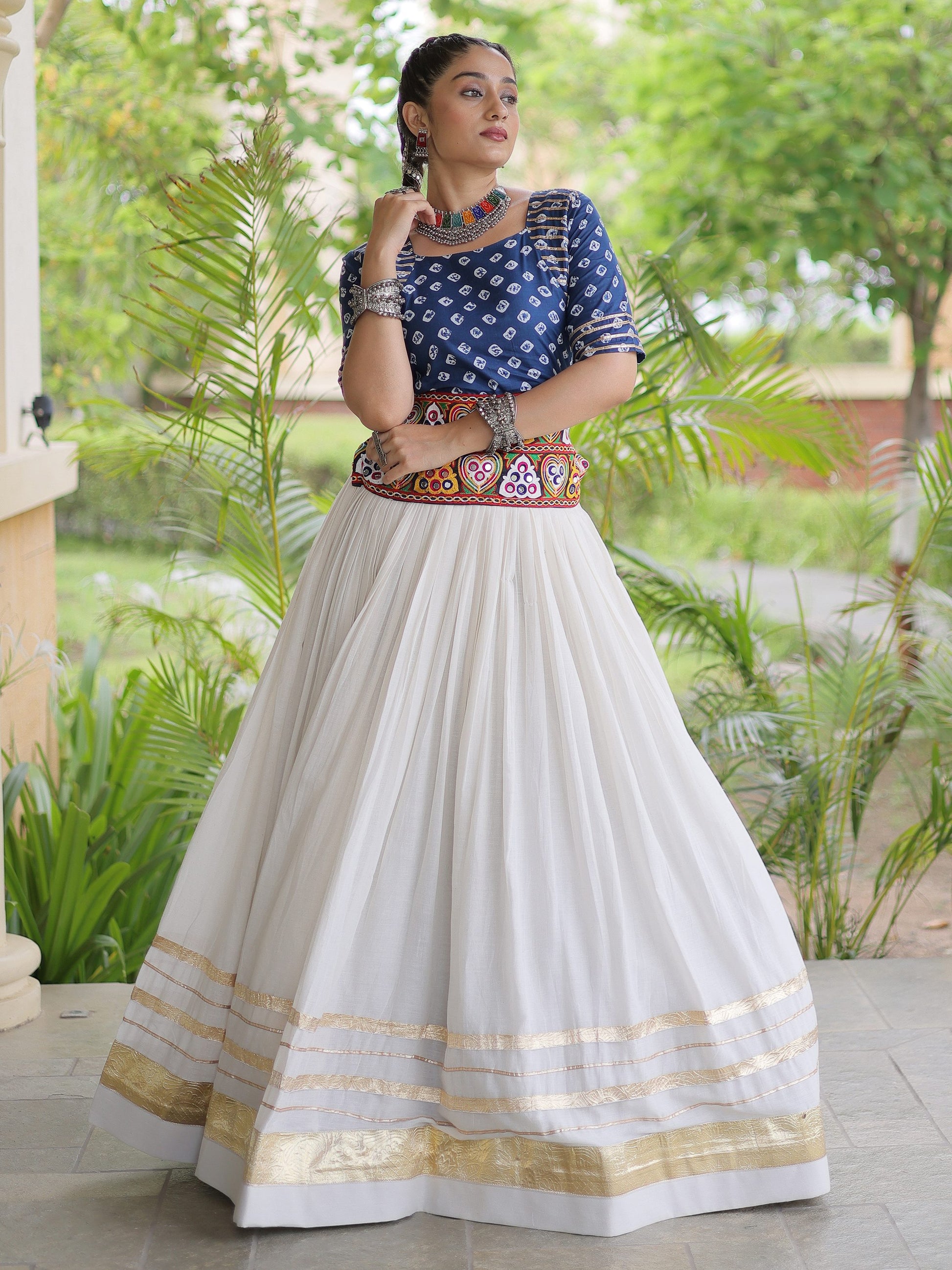 Glowing Blue Gota Patti Cotton Navratri Wear Lehenga Choli
