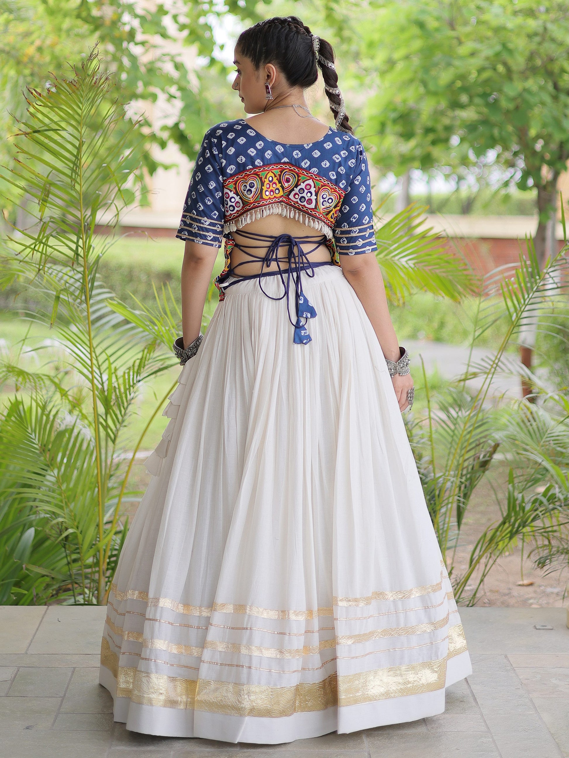 Glowing Blue Gota Patti Cotton Navratri Wear Lehenga Choli