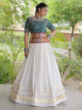 Stylish Green Gamthi Embroidered Cotton Navratri Wear Lehenga Choli