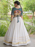 Stylish Green Gamthi Embroidered Cotton Navratri Wear Lehenga Choli