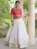 Elegant Red Gamthi Embroidered Cotton Navratri Wear Lehenga Choli