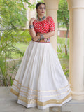 Elegant Red Gamthi Embroidered Cotton Navratri Wear Lehenga Choli