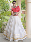 Elegant Red Gamthi Embroidered Cotton Navratri Wear Lehenga Choli