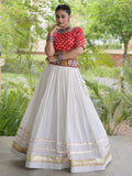 Elegant Red Gamthi Embroidered Cotton Navratri Wear Lehenga Choli