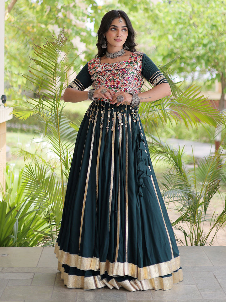 Magnificent Green Gota Patti Rayon Navratri Wear Lehenga Choli