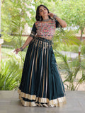 Magnificent Green Gota Patti Rayon Navratri Wear Lehenga Choli