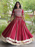 Fantastic Maroon Gamthi Work Rayon Navratri Wear Lehenga Choli