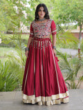 Fantastic Maroon Gamthi Work Rayon Navratri Wear Lehenga Choli