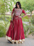 Fantastic Maroon Gamthi Work Rayon Navratri Wear Lehenga Choli