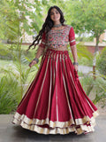 Fantastic Maroon Gamthi Work Rayon Navratri Wear Lehenga Choli