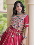Fantastic Maroon Gamthi Work Rayon Navratri Wear Lehenga Choli